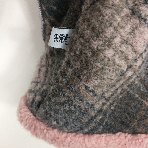 Vintage Corky Company Fleece Jacket Hat 3T Pink Plaid Floral Coat Pckt USA 1990s - Picture 5 of 14